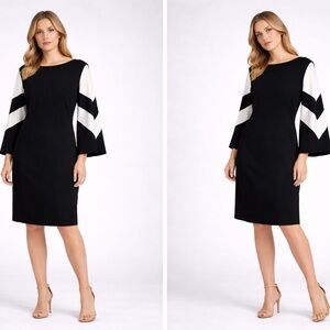 Boston Proper Black and White 3/4 length Bell Sleeve Dress
